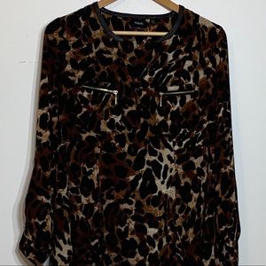 NWT Rafaella‎ Animal Print Leather Neckline Blouse